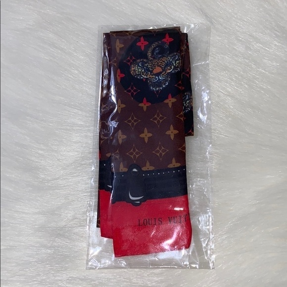 Brown & Red Flower Monogram Leopard Scarf Twilly - Picture 8 of 8